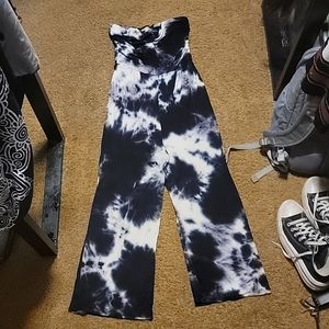 Antistar size:small color:tie dye blue and white sleeveless jumpsuit